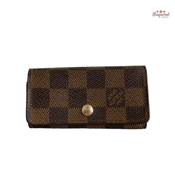 Authentic Louis Vuitton Damier Ebene Coated Canvas Leather 4 Key Holder - Picture 1 of 12